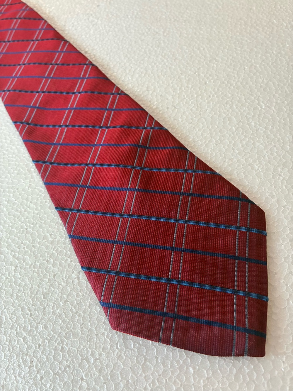 Tommy Hilfiger 100% Silk Red Plaid Tie with Blue Windowpane